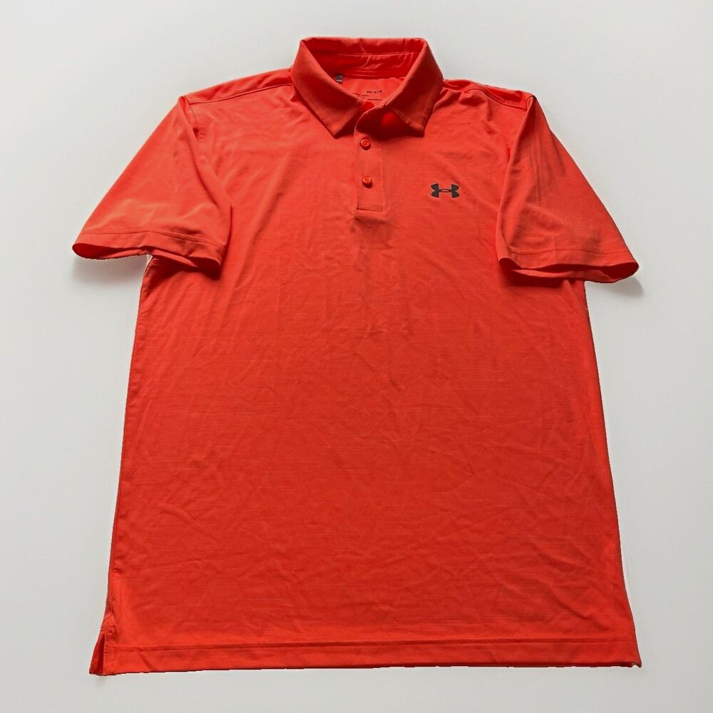 Under Armour HeatGear Polo Shirt Men’s (M) Orange Solid Short Sleeve Collared